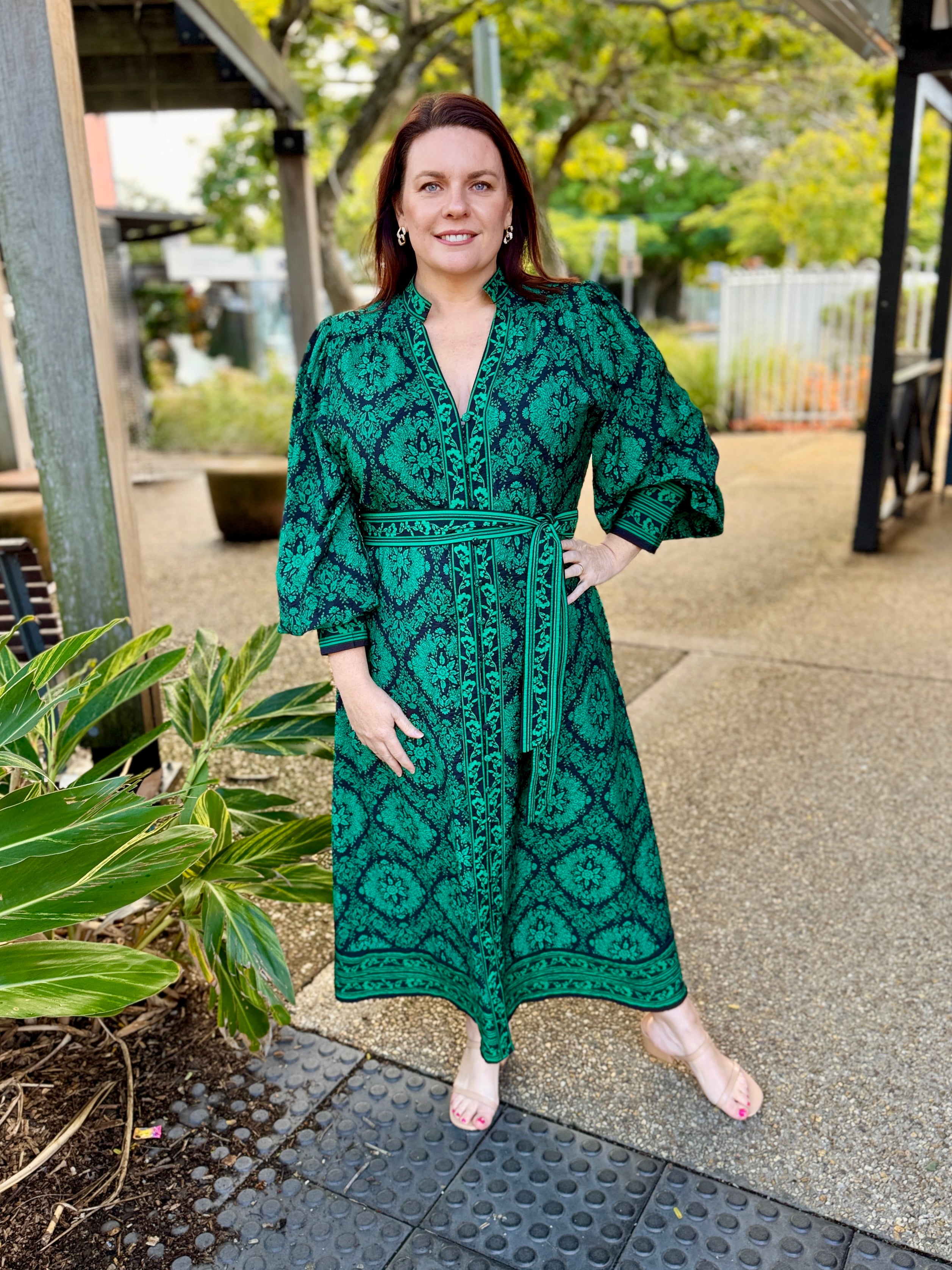 Tamera Midi Dress - Emerald Tile