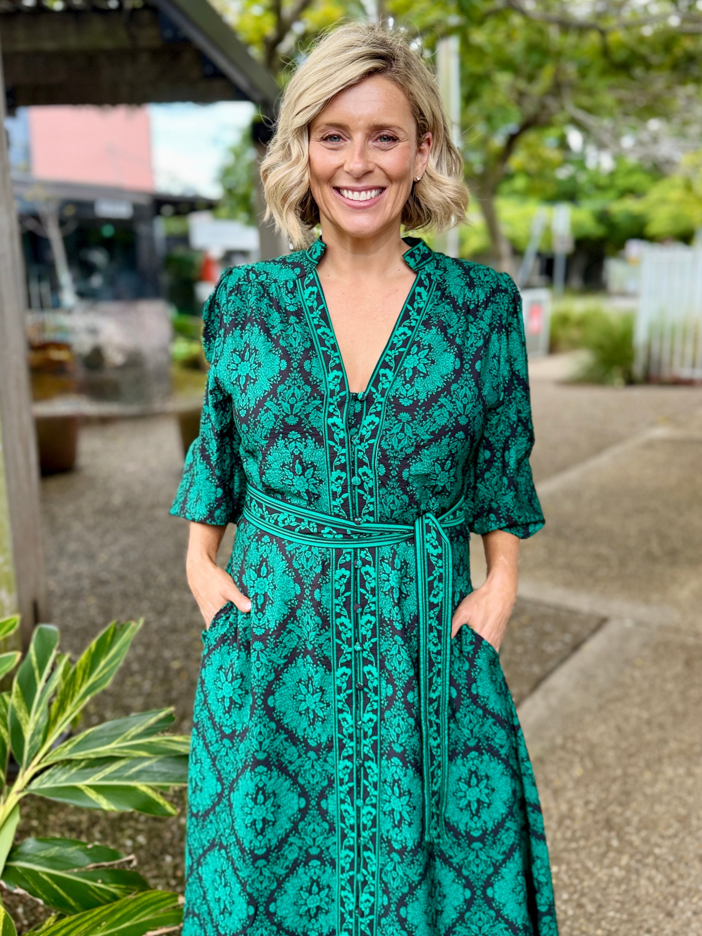 Tamera Midi Dress - Emerald Tile