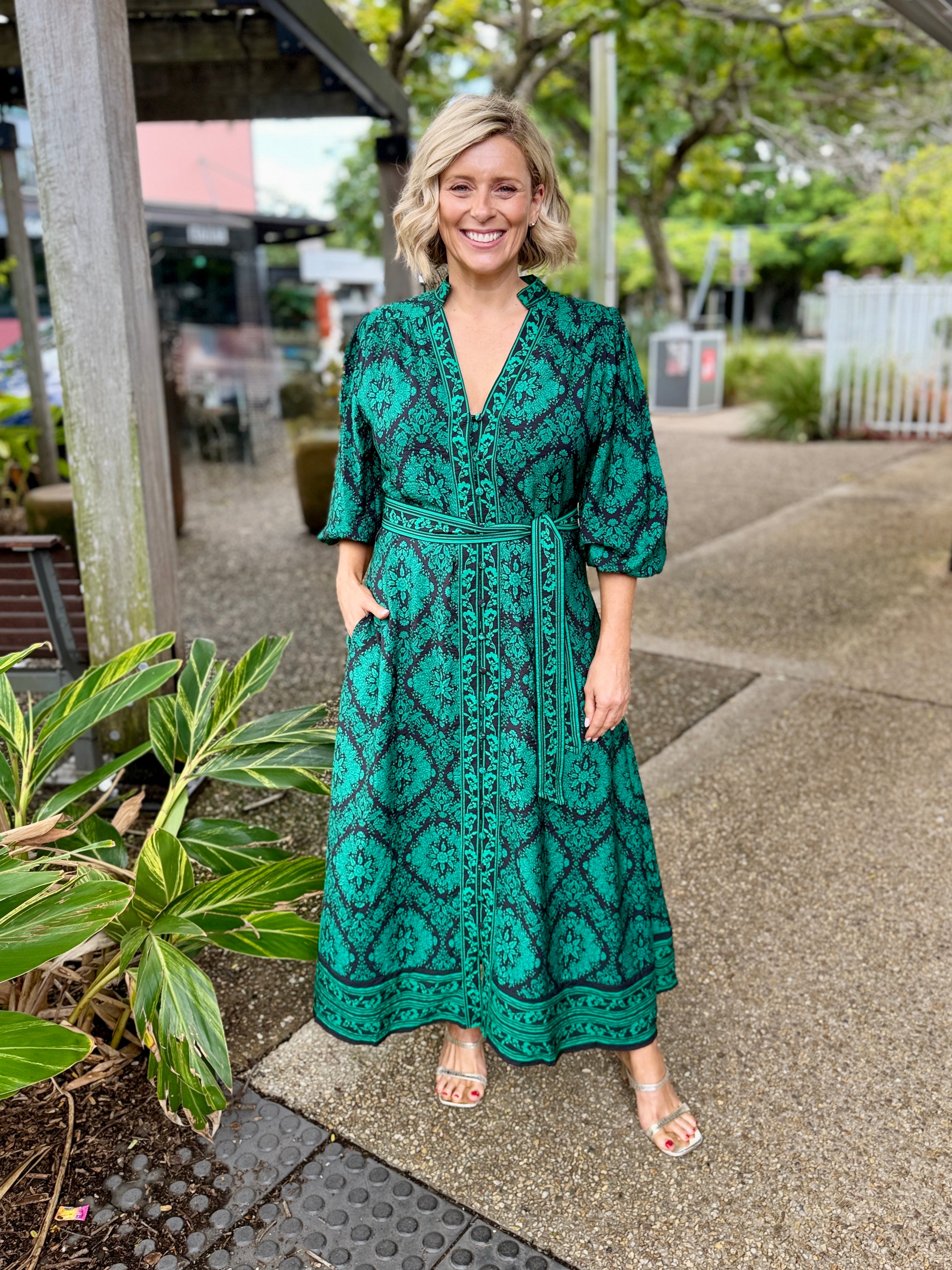 Tamera Midi Dress - Emerald Tile