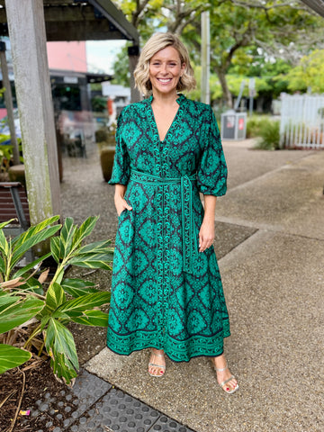 Tamera Midi Dress - Emerald Tile