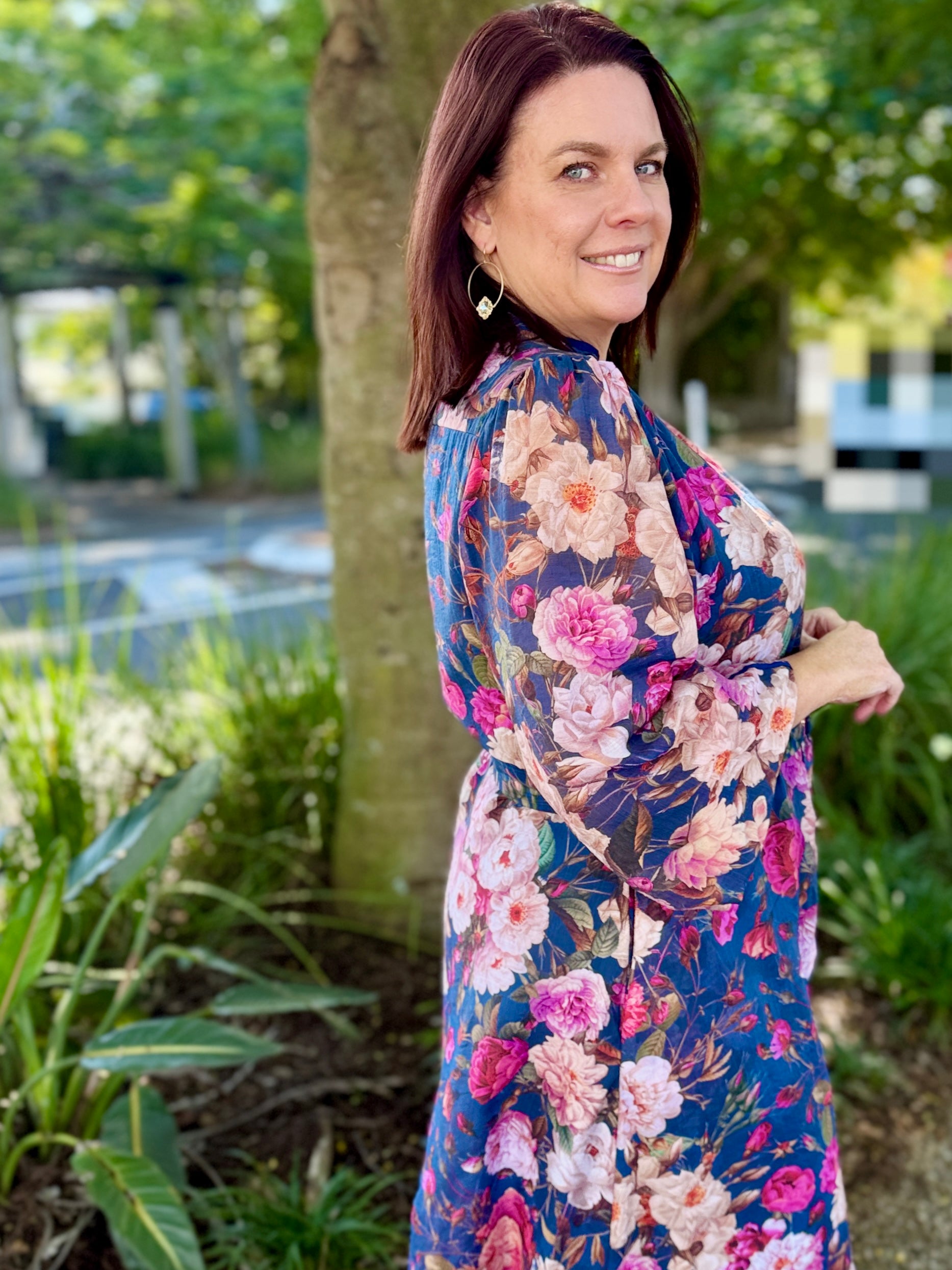 Tamera Midi Dress - Blue Peonies