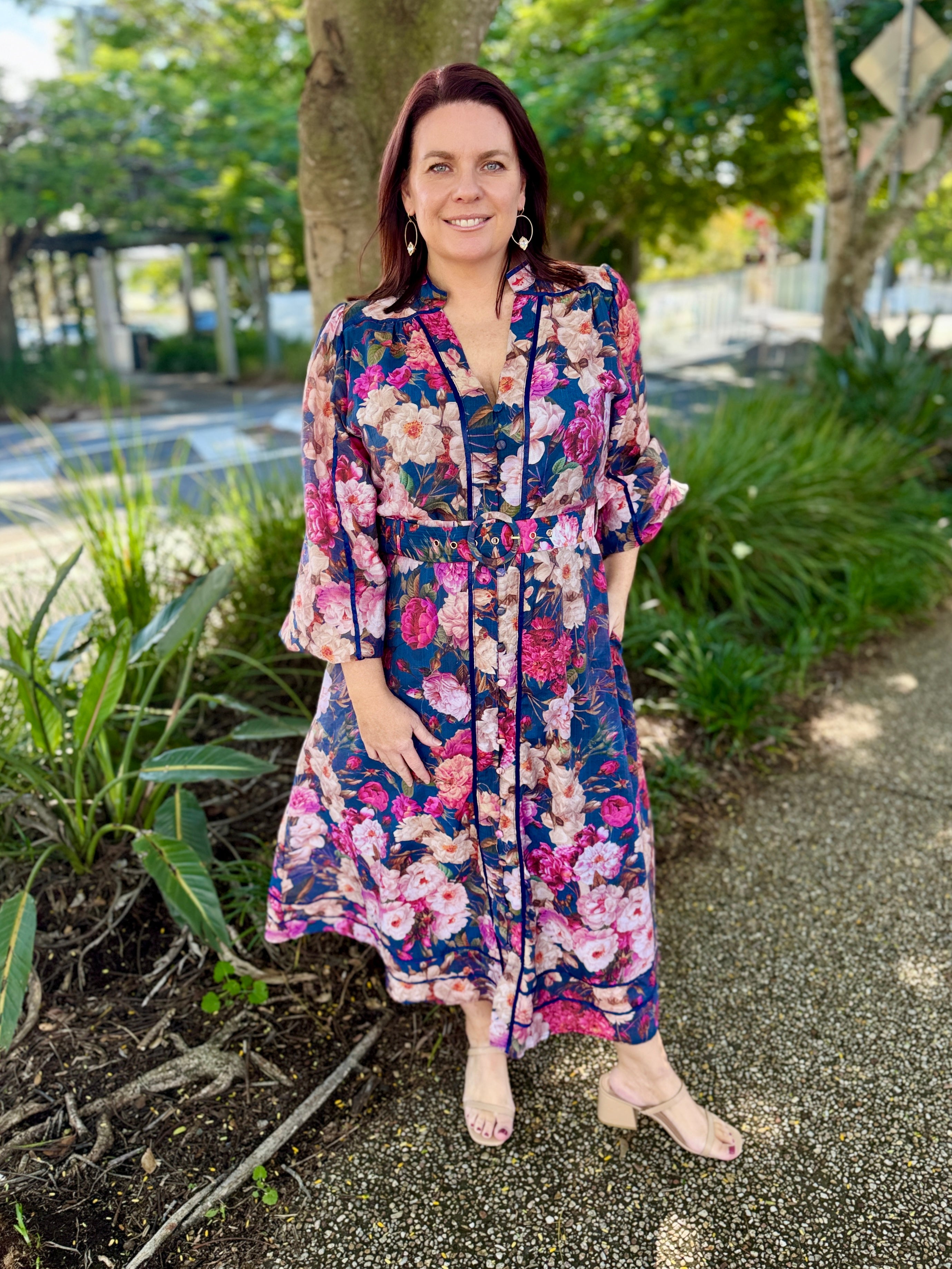 Tamera Midi Dress - Blue Peonies