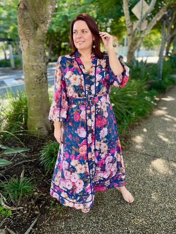 Tamera Midi Dress - Blue Peonies
