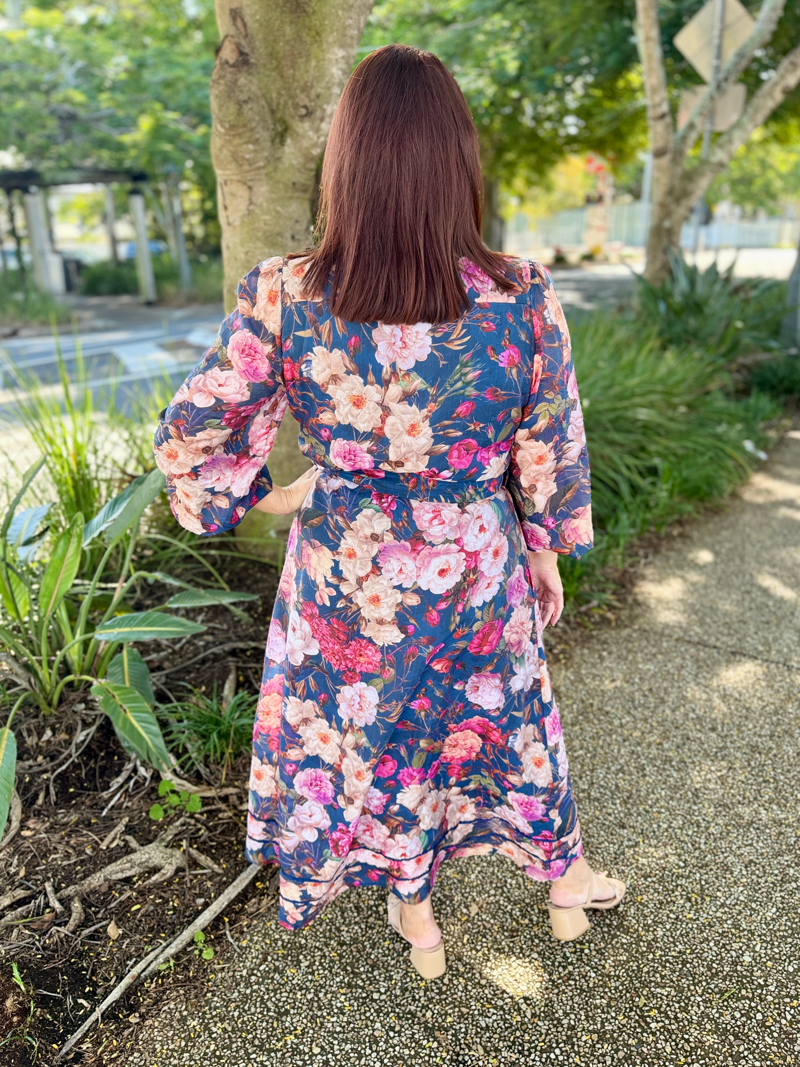 Tamera Midi Dress - Blue Peonies
