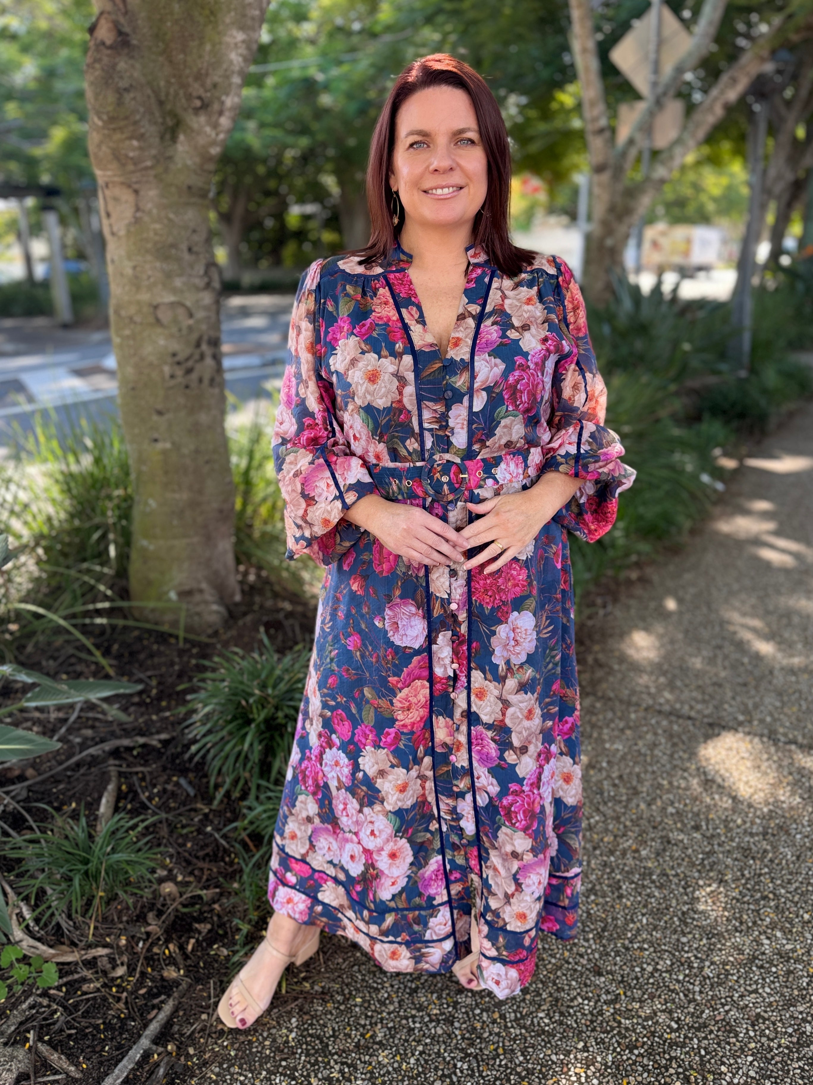 Tamera Midi Dress - Blue Peonies