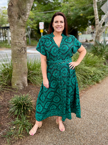 Tamera Midi Dress - Emerald Tile (S/S)