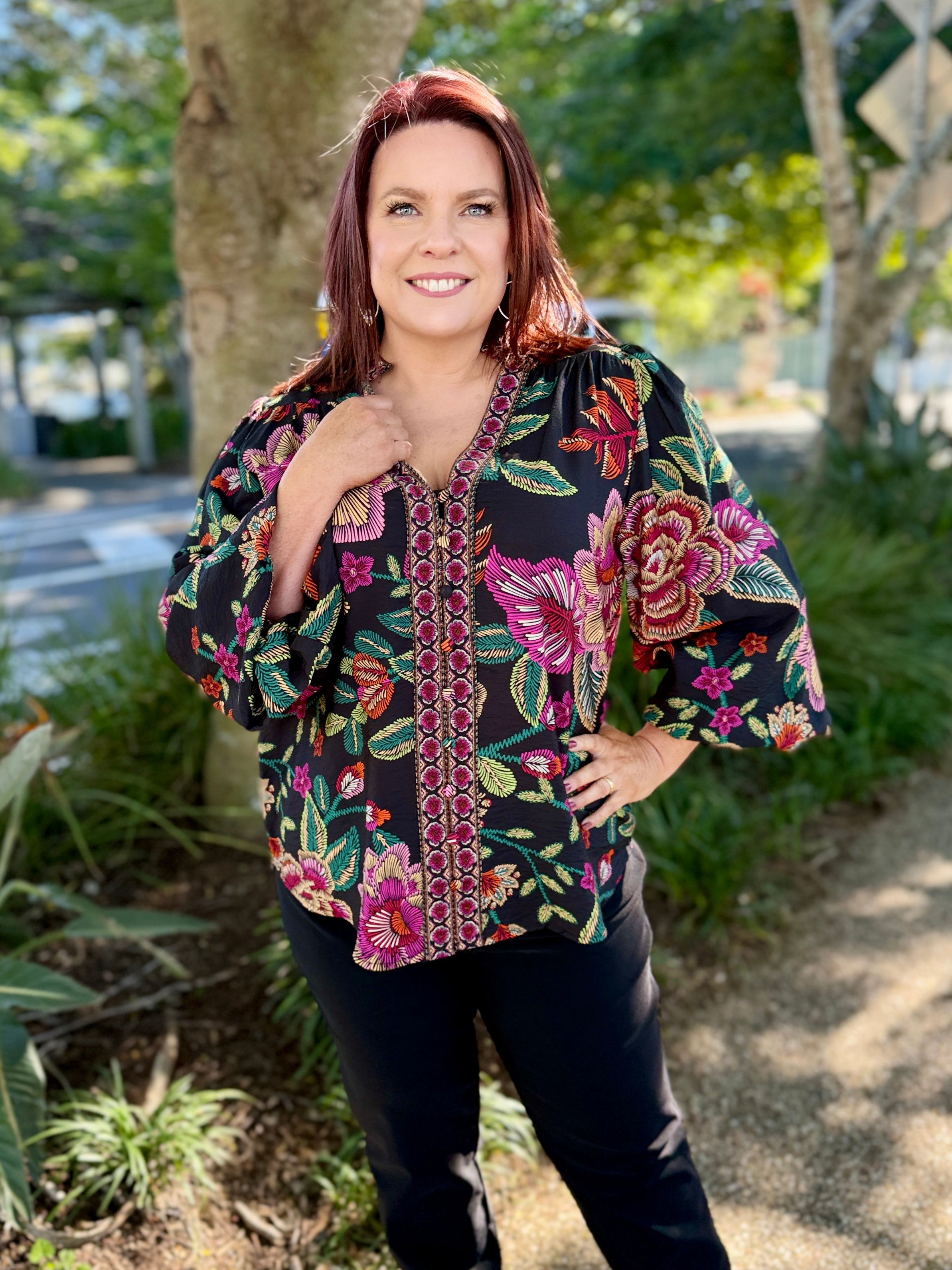 Tamera Shirt - Black Floral