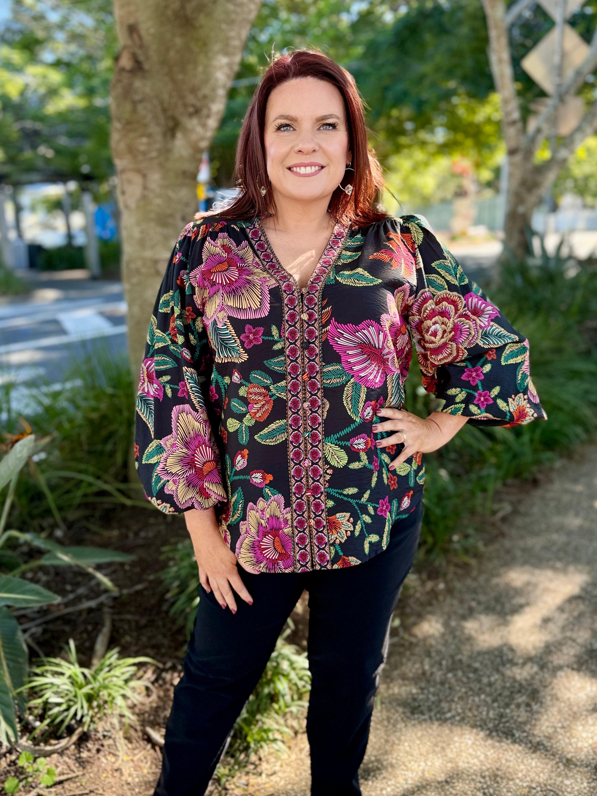 Tamera Shirt - Black Floral