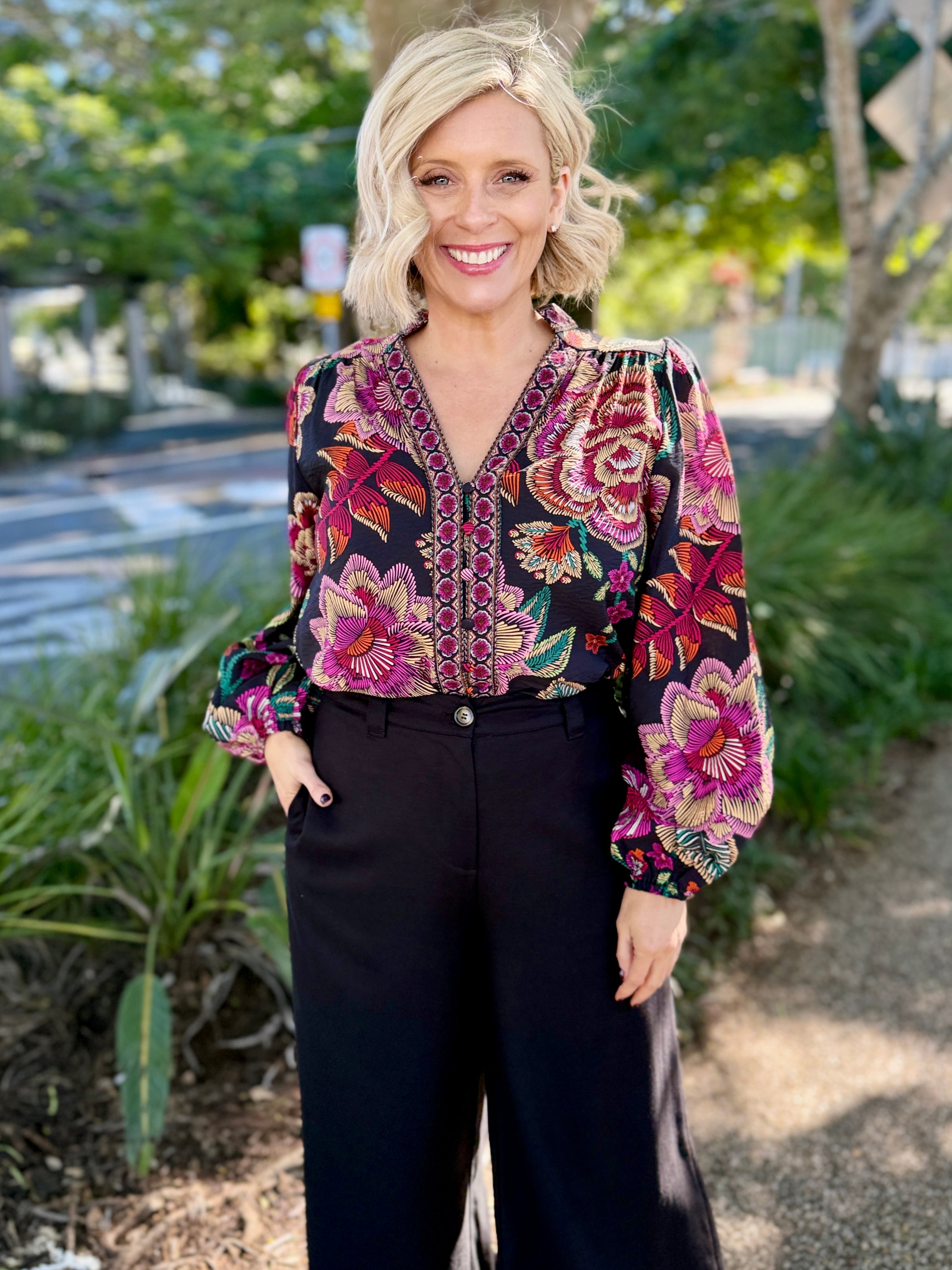 Tamera Shirt - Black Floral