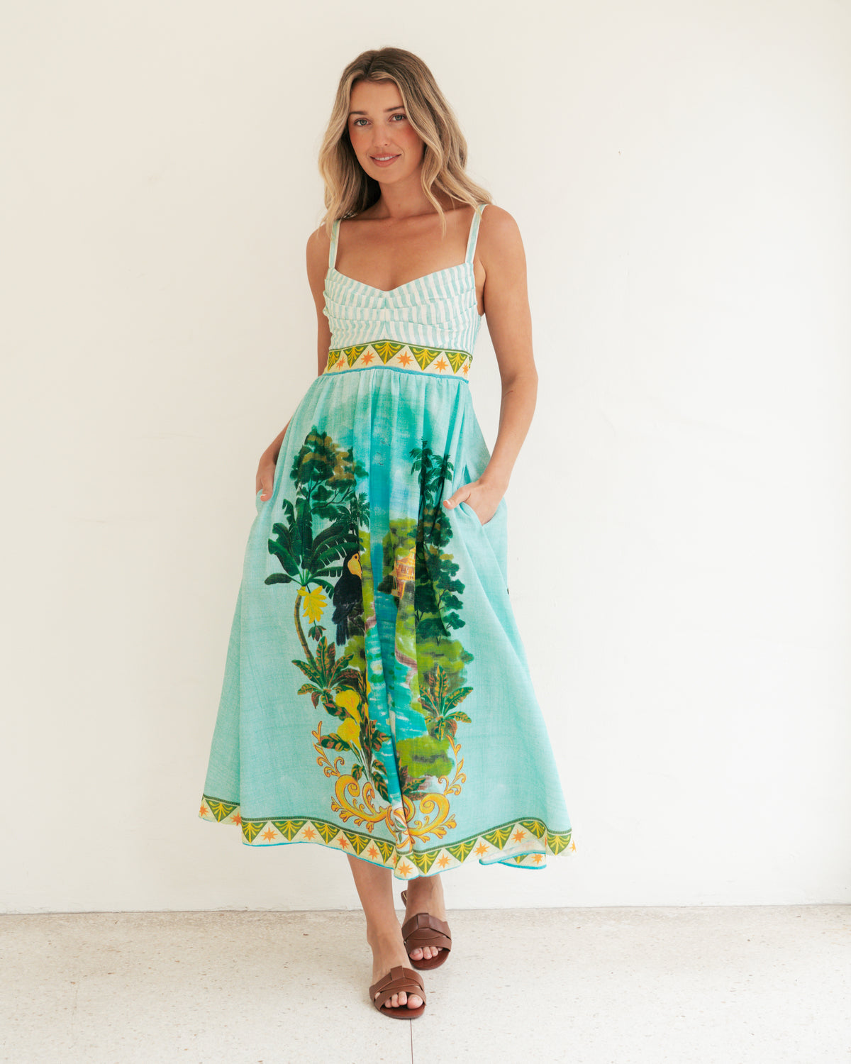 Strappy Tropical Oasis Aqua Dress