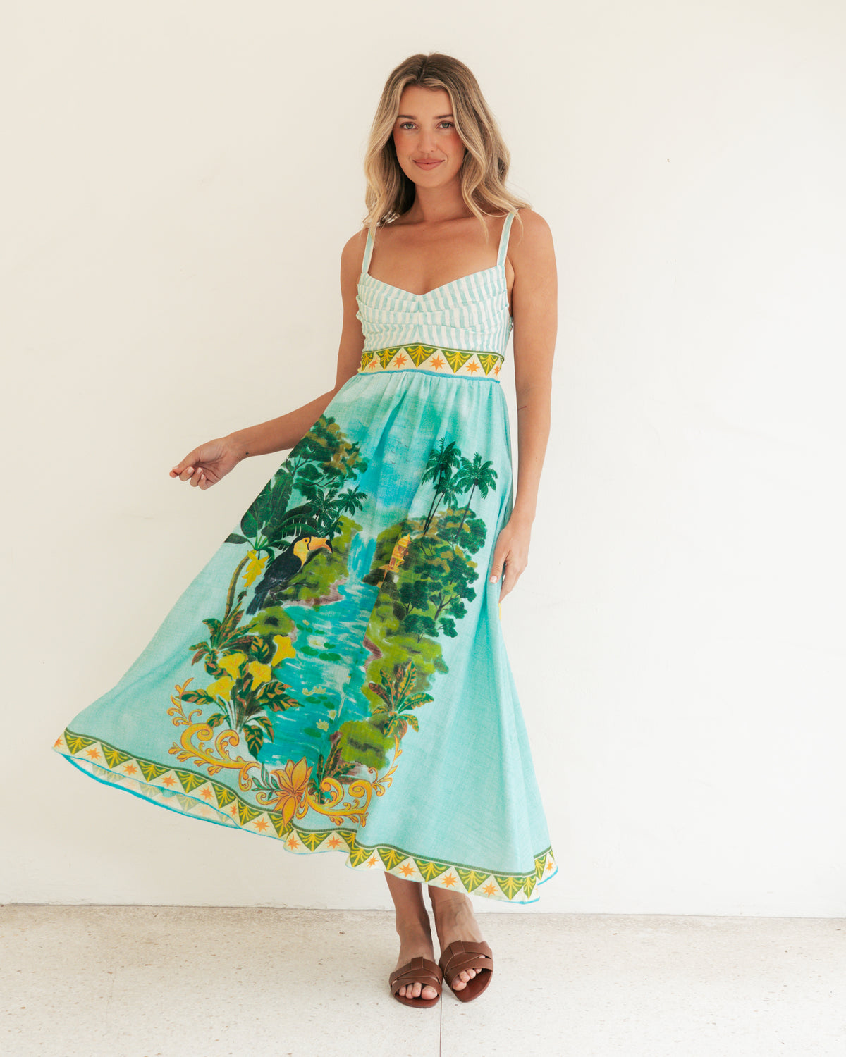 Strappy Tropical Oasis Aqua Dress