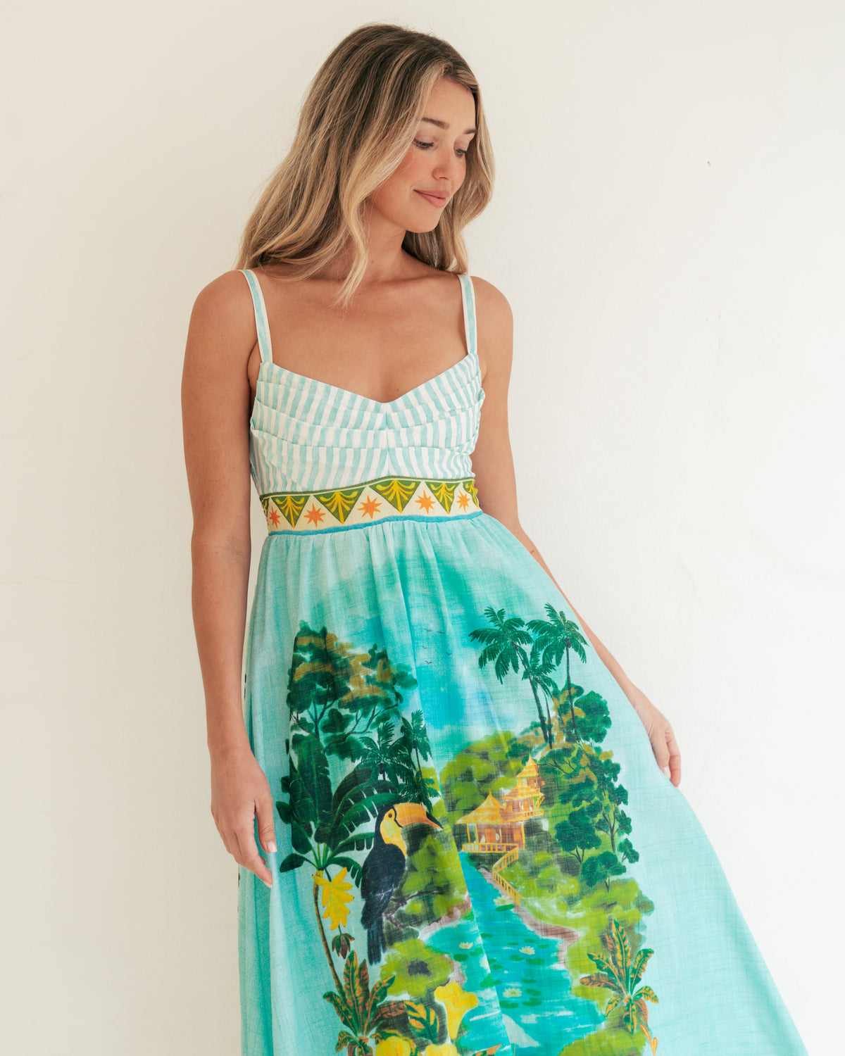 Strappy Tropical Oasis Aqua Dress
