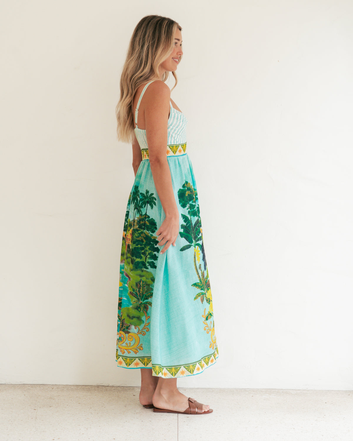 Strappy Tropical Oasis Aqua Dress