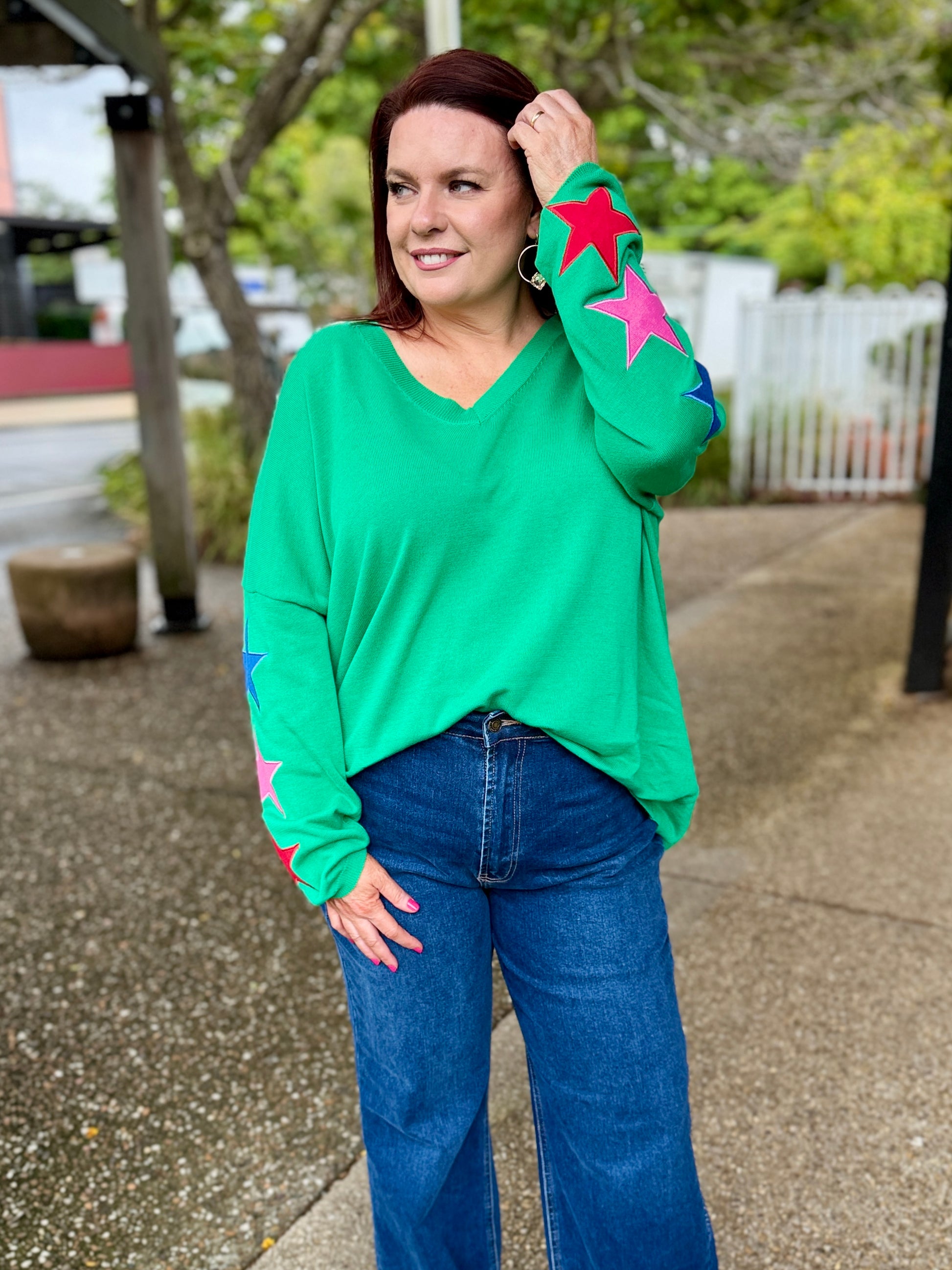 Vermont Star V Neck Jumper – Green