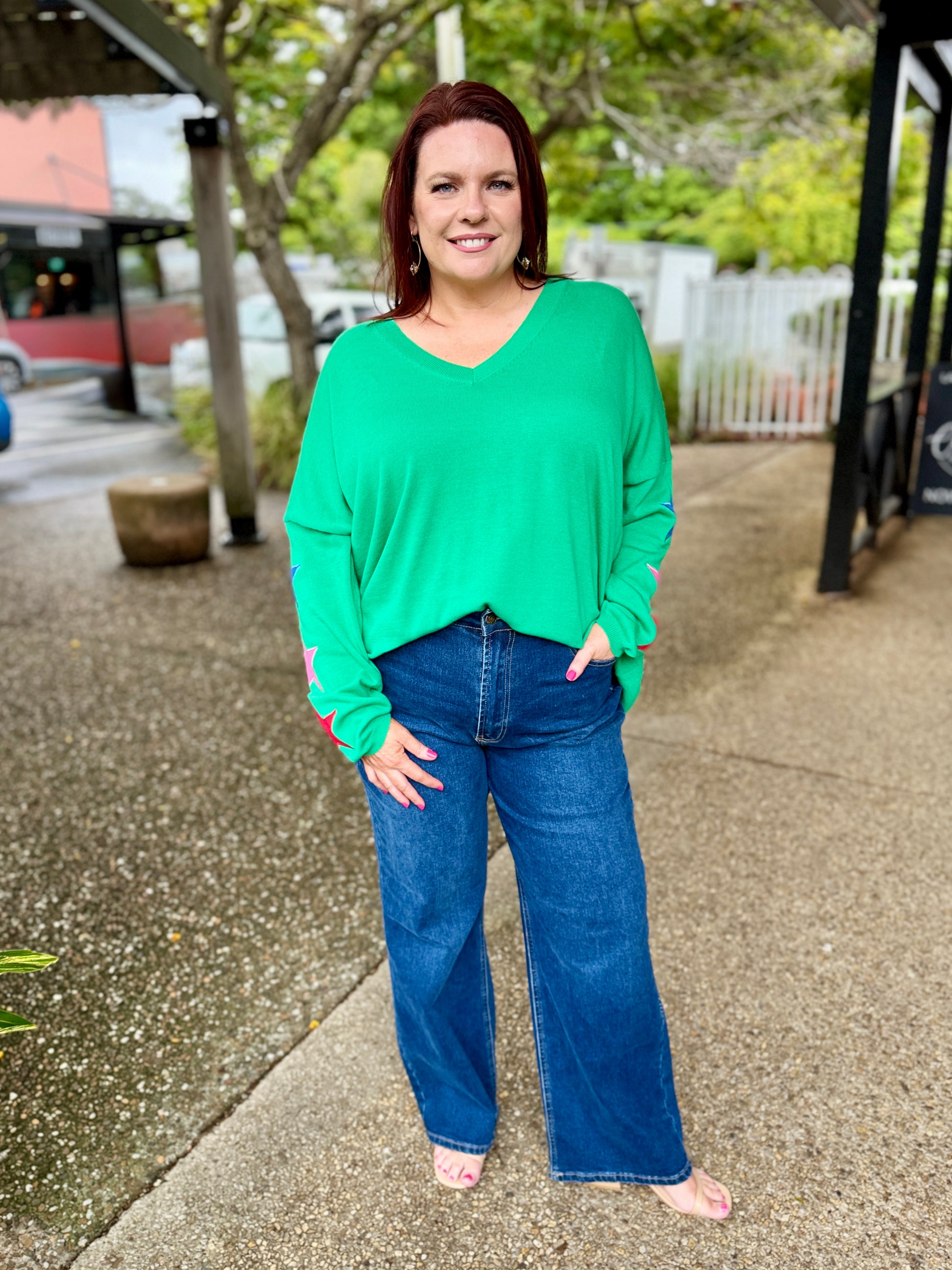 Vermont Star V Neck Jumper – Green