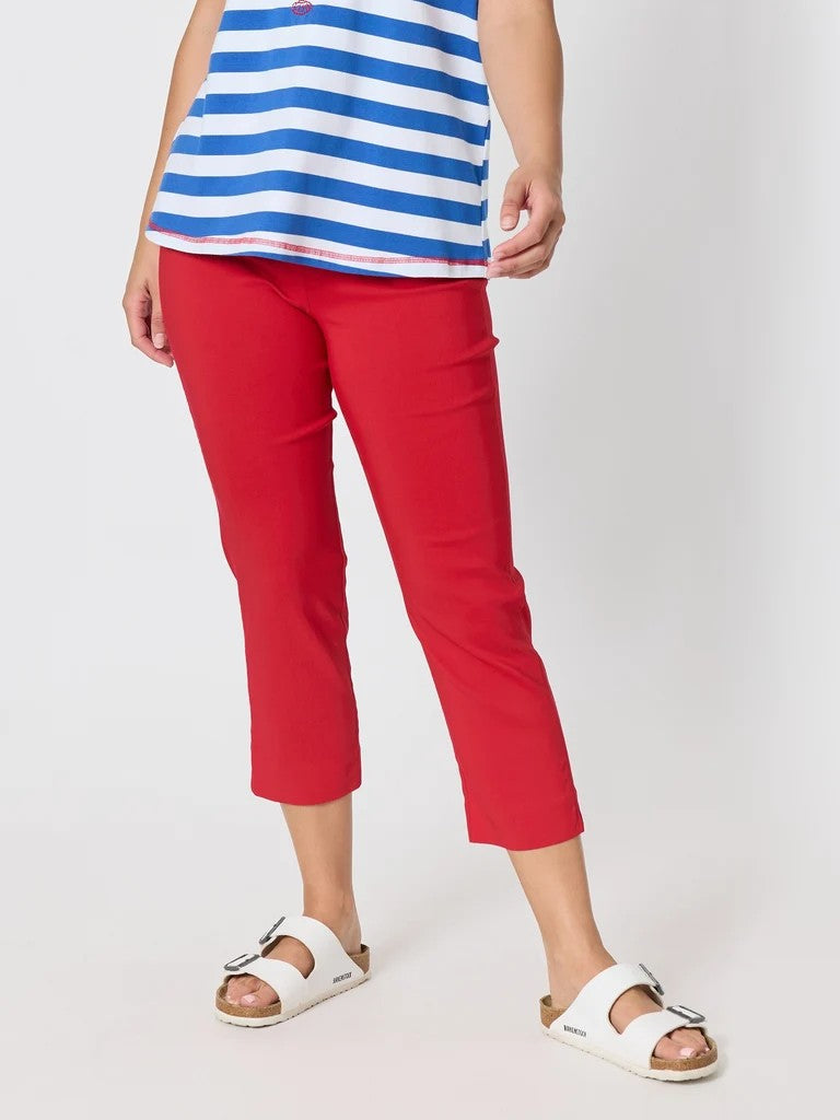 Threadz Zara stretch pants in red – women's comfortable slim-fit red pants