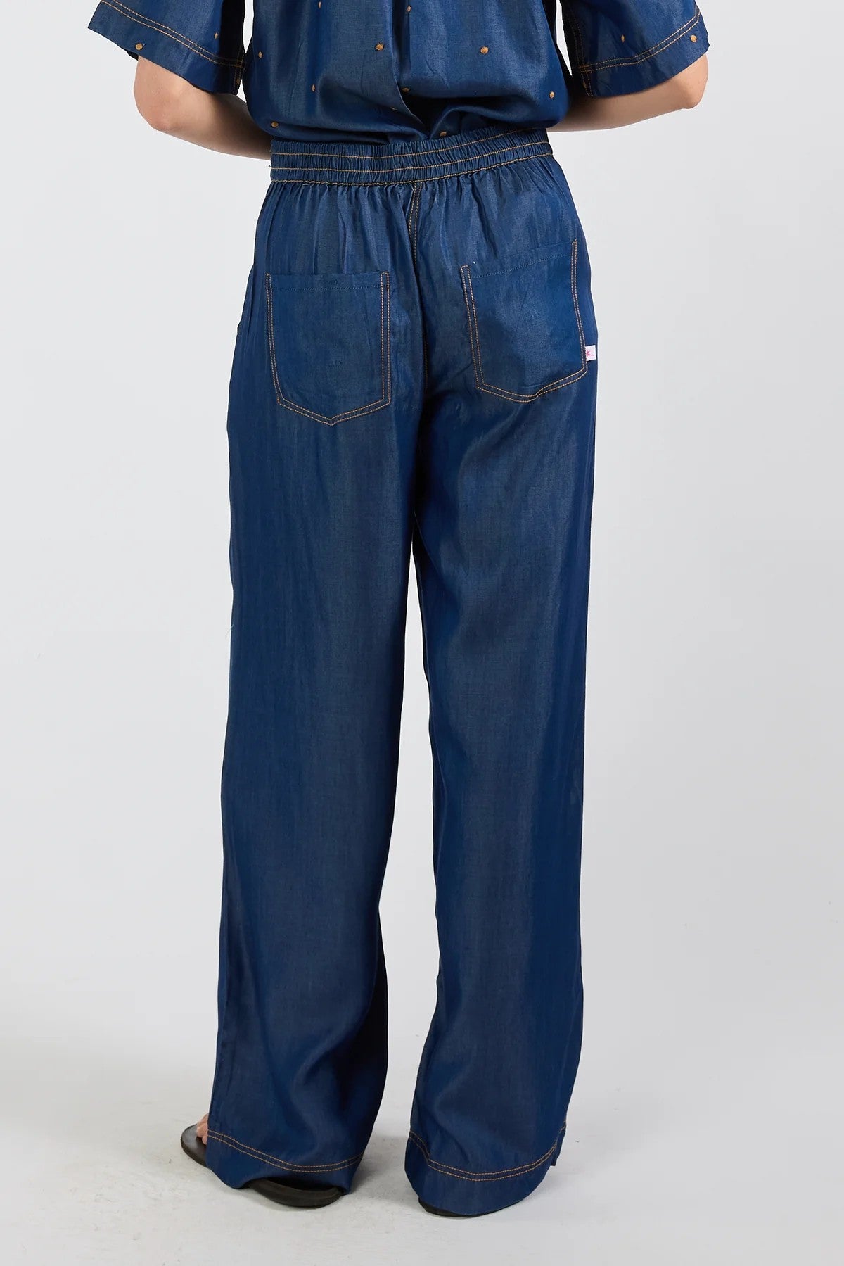 Ibisa River Pant and Shirt in indigo blue – women's matching denim-look outfit