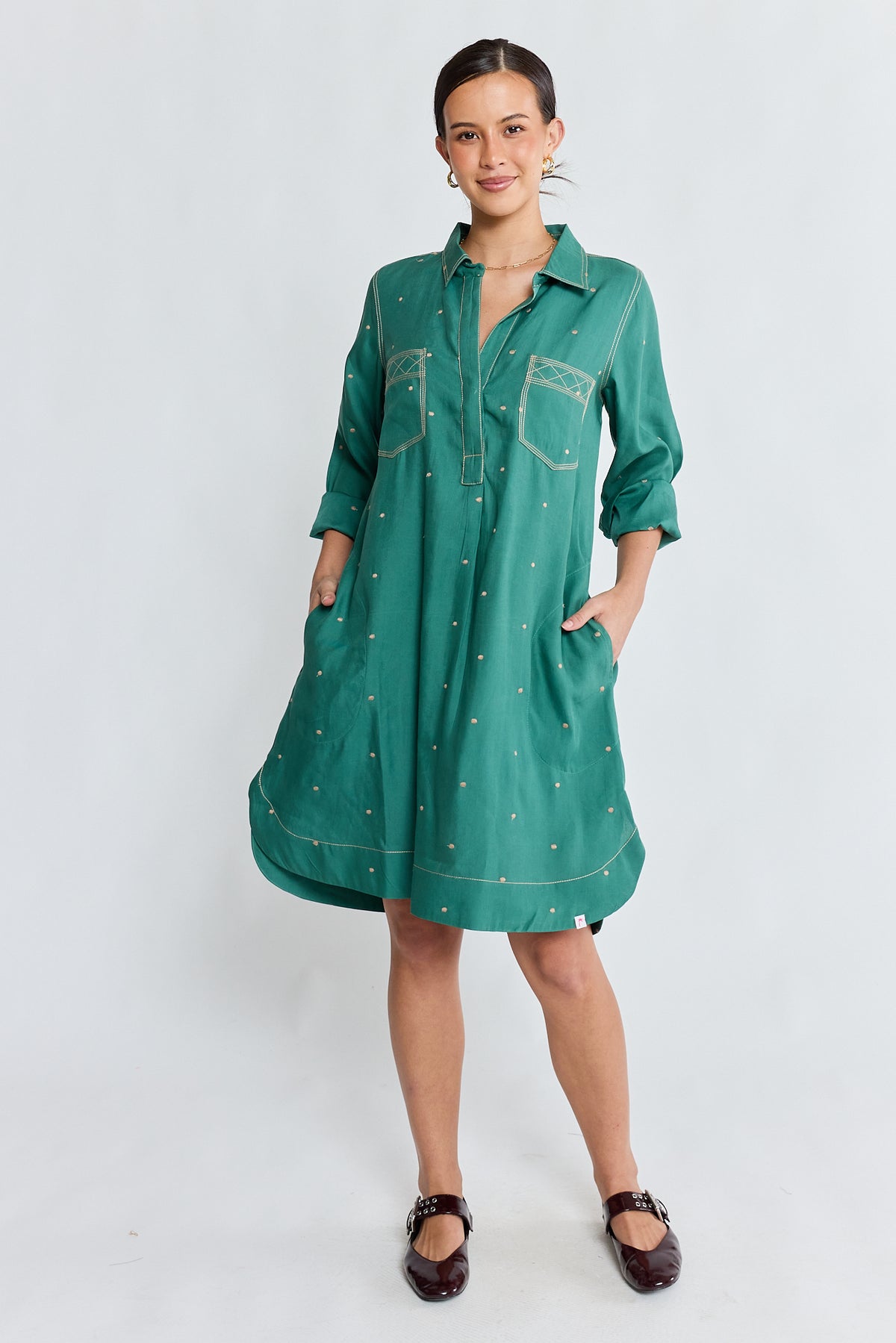 Ibisa River Shirtmaker Gumleaf women's botanical print shirtdress