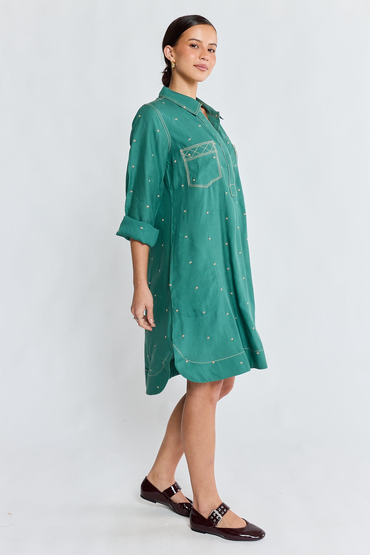 Ibisa River Shirtmaker Gumleaf women's botanical print shirtdress