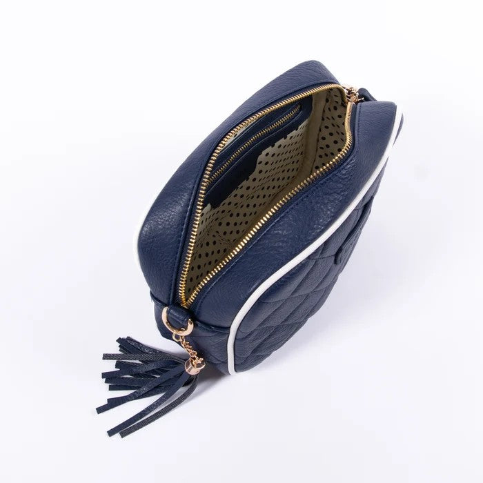 Sally Quilted Navy & White Crossbody Bag