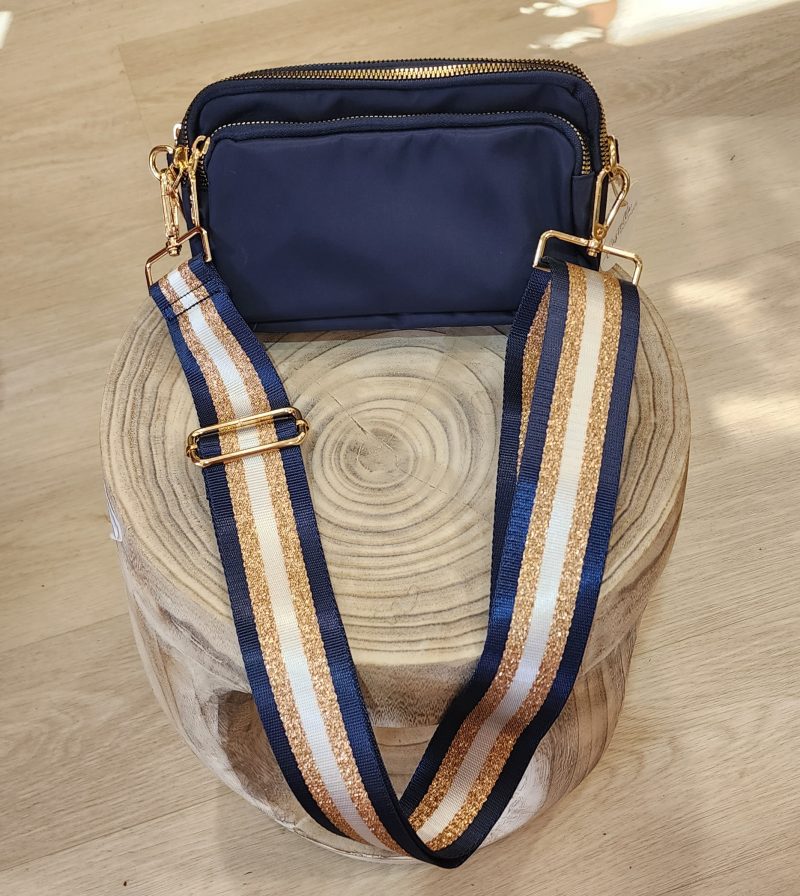 Stripe Navy Bag Strap - Cross Over Shoulder Bag Navy