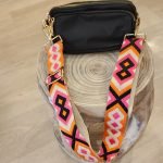 Cross Over Shoulder Bag Black - Aztec Orange/Pink Bag Strap