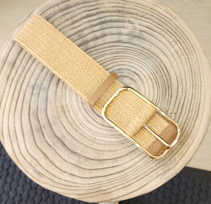 GOLD BUCKLE STRETCHY BELT TAN - EVIE CLARE