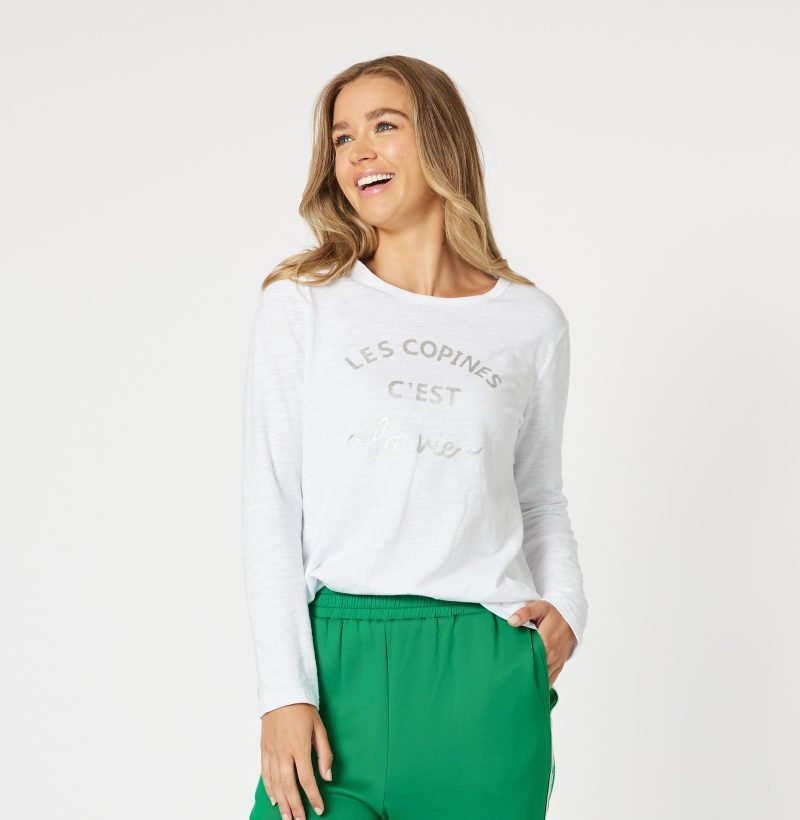 Les Copines Top - White Cotton Long Sleeve Top - Threadz