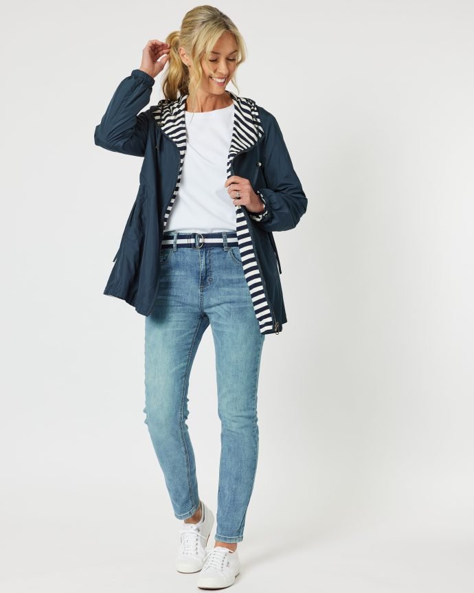 Harbour Reversible Jacket - Navy outer coat, with Navy and White Stripes on the reverse - Gordon Smith