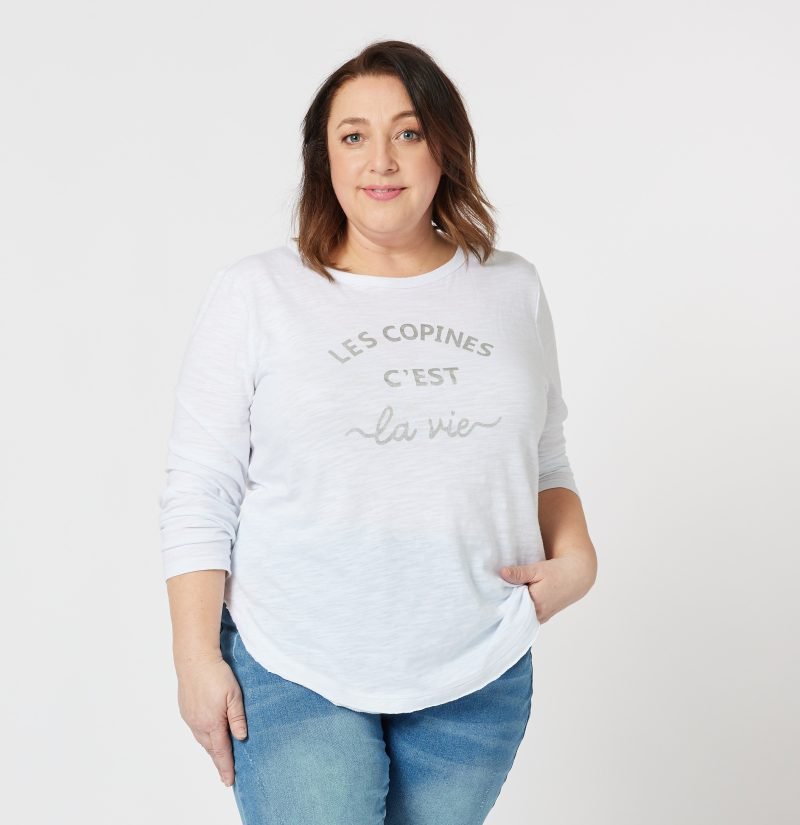 Les Copines Top - White Cotton Long Sleeve Top - Threadz