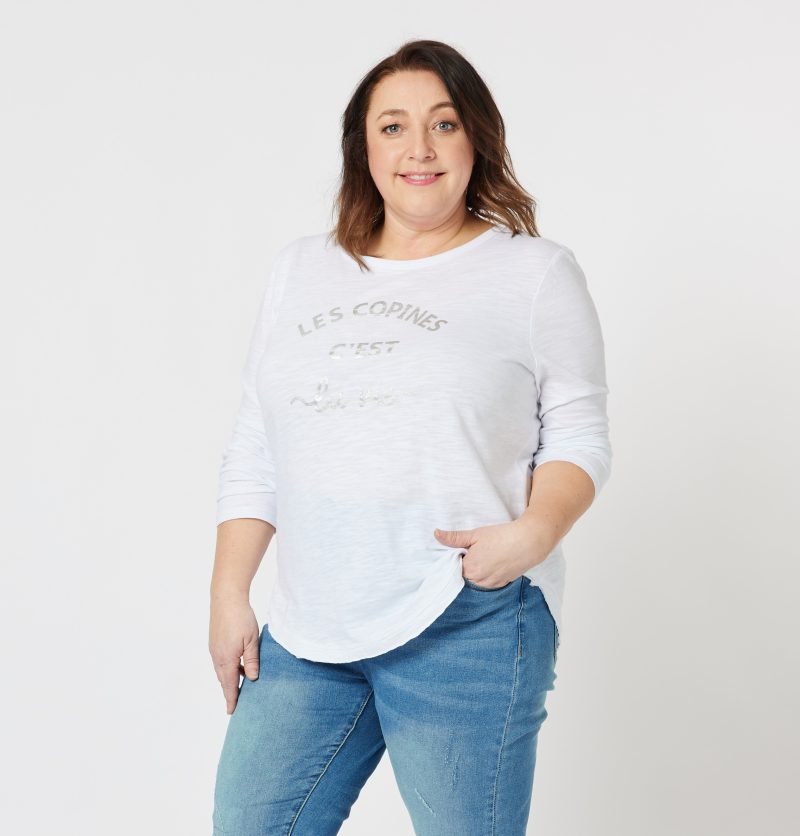 Les Copines Top - White Cotton Long Sleeve Top - Threadz