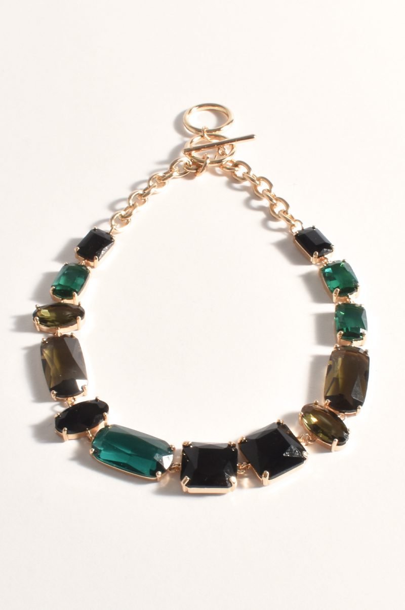 Hand Link Jewel Front Necklace - Glass and Plated Metal Costume Jewellery