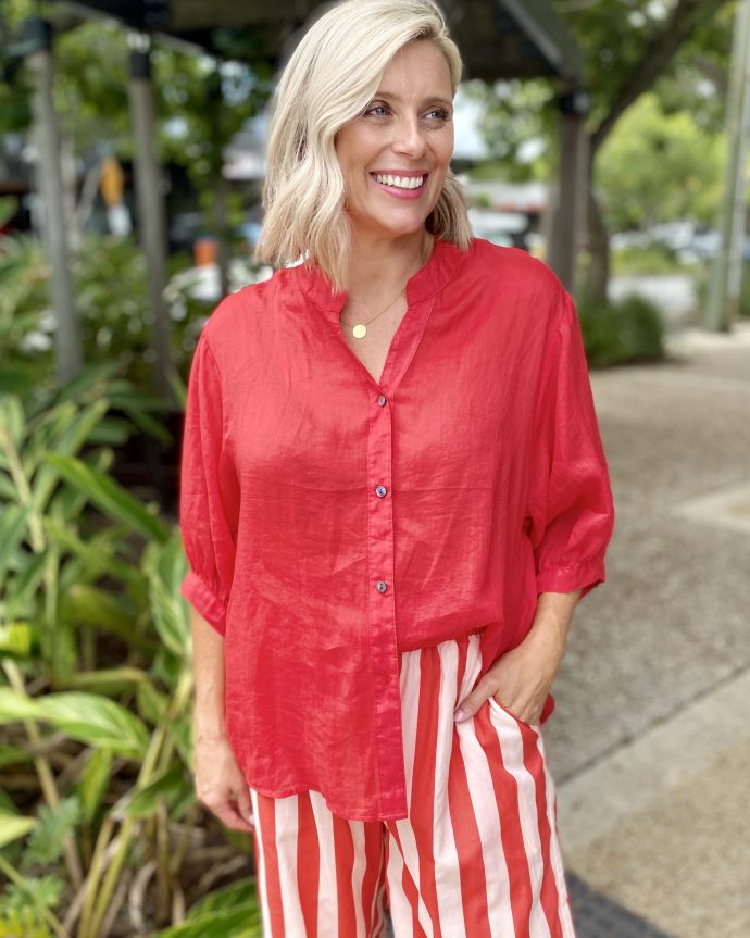 Aurora Linen Shirt – Red