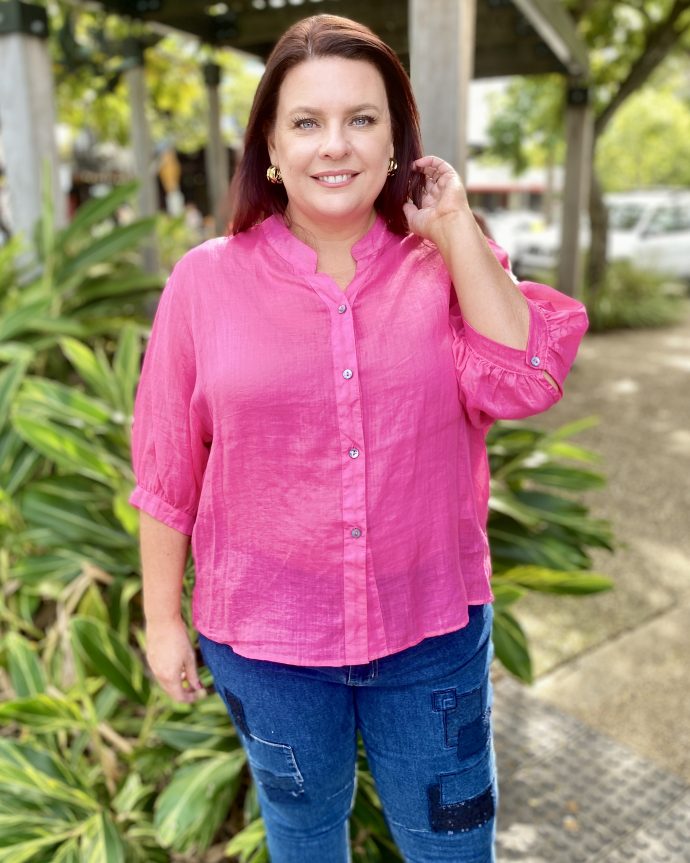 Aurora Linen Shirt – Hot Pink