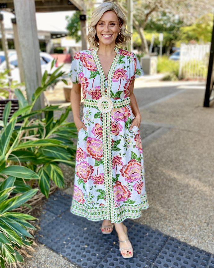 Tamera Midi Dress – Floral Natural