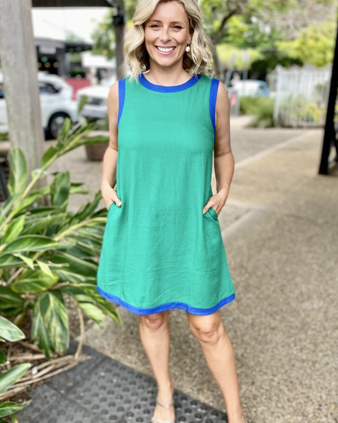 Deanna Shift Dress – Green/Blue