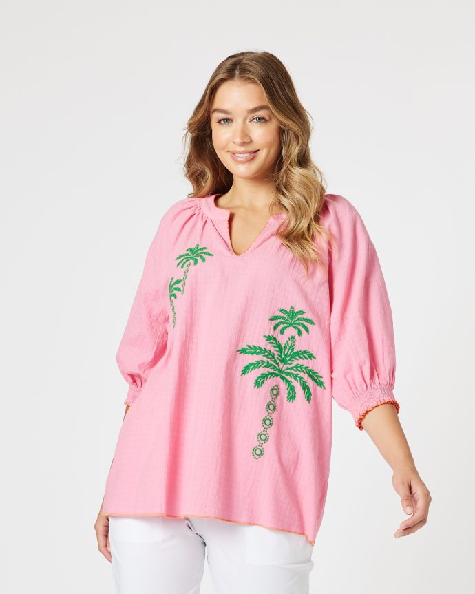 Pina Colada Embroidered Top – Pink