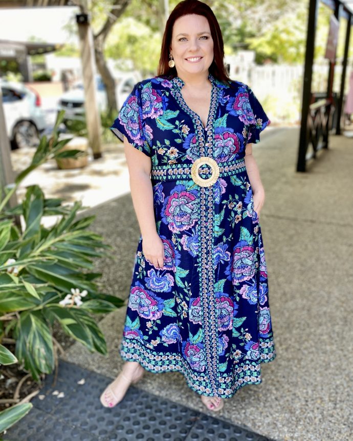 Tamera Midi Dress – Floral Navy