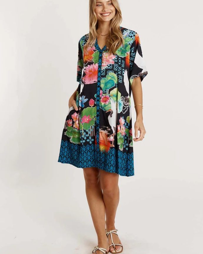 Akiko Button Dress – Ocean