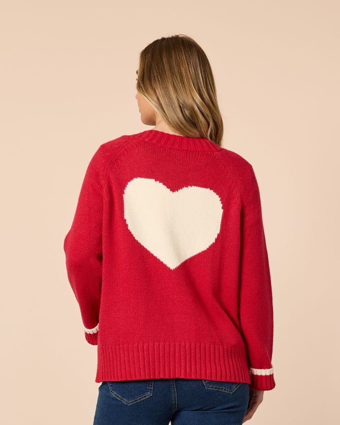Back to Love Heart Cardigan – Red