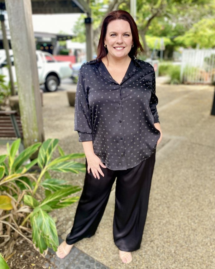 Glimmer Diamante Shirt – Black