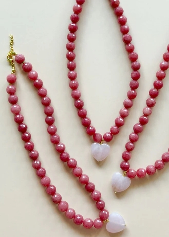 Faceted Raspberry Heart Jade Necklace