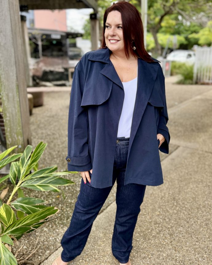 Farida Cropped Trench – Navy