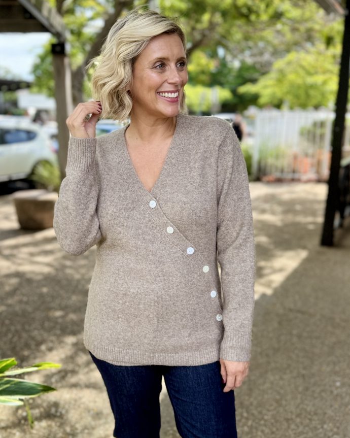 Miru Button Cardigan – Stone