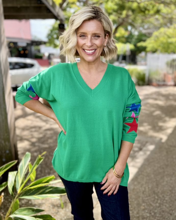 Vermont Star V Neck Jumper – Green