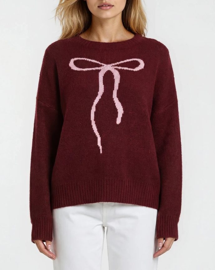Monroe Bow Knit – Wine