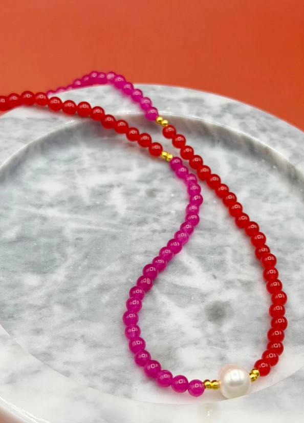 Raspberry two tone Pearl Necklace